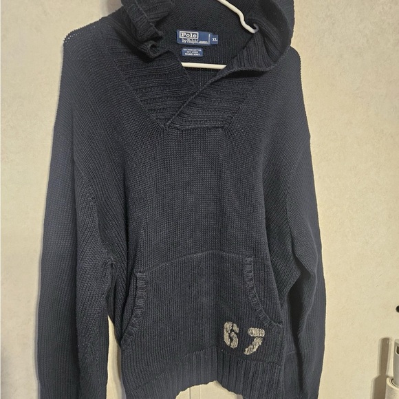 Polo by Ralph Lauren Men's Dark Gray Hooded Sweater VTG